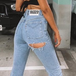 princess polly RAGGED PRIEST BUTT CUT JEAN LIGHT BLUE